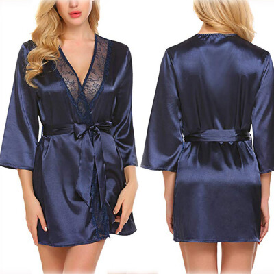 

Womens Robe Silk Satin Robes Wedding Bridesmaid Bride Gown Kimono Solid Robe