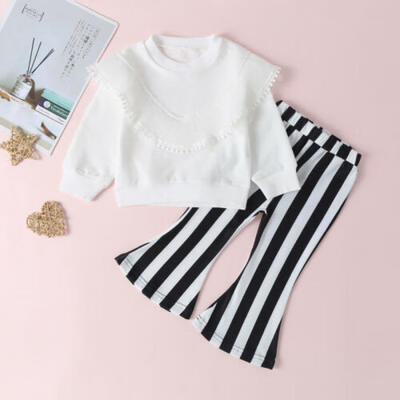 

2Pcs Toddler Kids Baby Girl Clothes T-shirt TopsStriped Long Pants Outfits Set