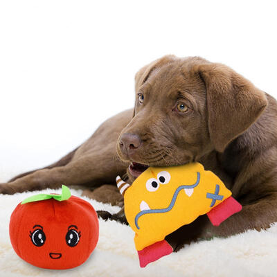 

Greensen 2Pcs Cute Cartoon Animal Fruit Shape Pet Plush Toy Cat Dog Chewing Biting Toys