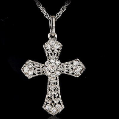 

2019 New Women Ladies Fashion CROSS Rhinestone Crystal Pendant Sweater Chain Necklace Women Gift