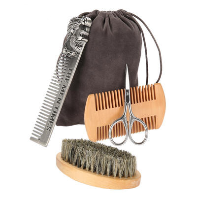 

Greensen Beard Brush Set Double-sided Styling Comb Scissor Repair Modeling Cleaning Care Kit