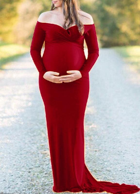 

Simple&Elegant V-neck Pure Color Maternity Maxi Dress