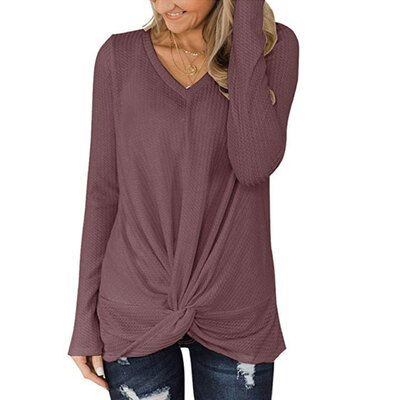 

Women Autumn Fashion Solid Color Casual Long Sleeve V-collar Sweaters