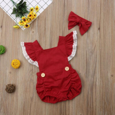 

Adorable Newborn Baby Girls Lace Backless Xmas Romper Bodysuit Headband Outfits