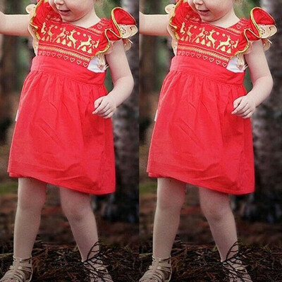 

Christmas Kid Baby Girls Pageant Party Princess Deer Tutu Dress Clothes