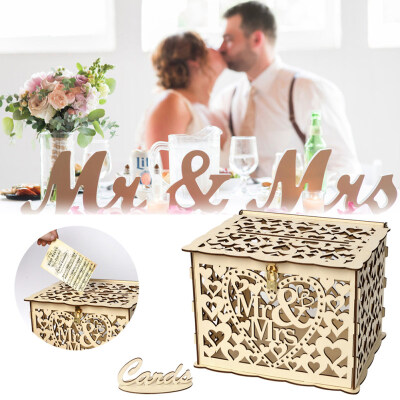 

JM01191 Mr&Mrs Wooden DIY Wedding Gift Card Carving Box with Lock Party Decor