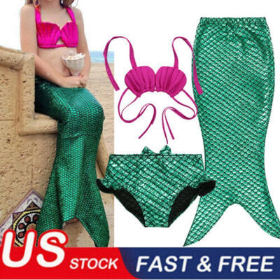 

3PCS Kids Girls Women Fin Fairy Mermaid Tail Swimmable Swimming Swim Costume USA