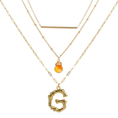 

Small Orange stone Gold Metal Bamboo 2cm 26 Letter Alphabet A-Z Minimalist Initial Pendant Necklace Fashion Twist Chain Jewelry