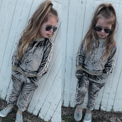 

Toddler Kids Baby Girls Boys Long Sleeve Solid TopsPants Outfits Set Clothes