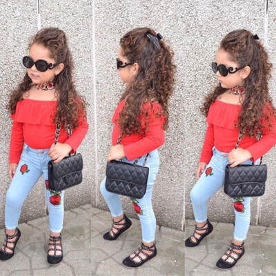 

Floral Toddler Kids Baby Girl T-Shirt TopsDenim Jeans Pants Clothes Outfit Set