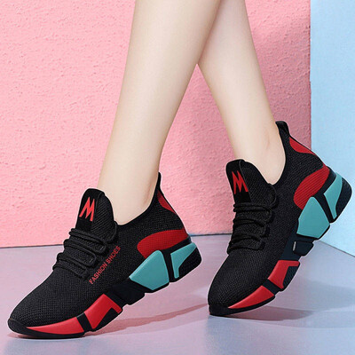 

2019 Spring New Women casual shoes fashion breathable lightweight Walking mesh lace up flat shoes sneakers women