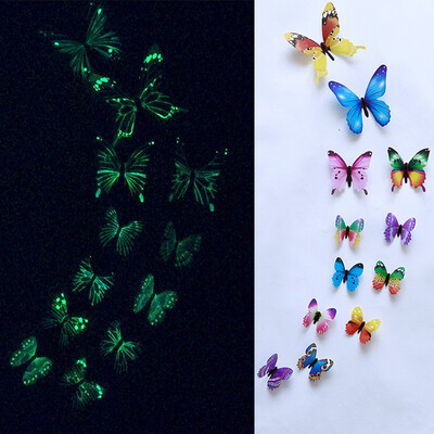 

Gobestart 12pcs Luminous Butterfly Design Decal Art Wall Stickers Room Magnetic Decor BU