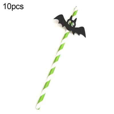 

10Pcs Skull Bat Spider Disposable Paper Drinking Straw Halloween Party Decor