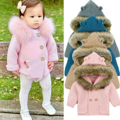 

US Toddler Kids Baby Boys Girl Knitted Sweater Cardigan Hooded Coat Tops Outwear
