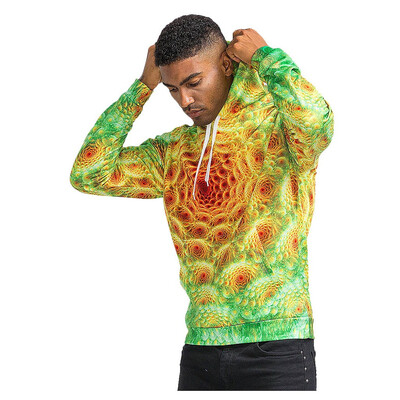 

Toponeto Mens Creative Casual 3D Geometric Dizzy Print Long Sleeve Hooded Sweater Coat