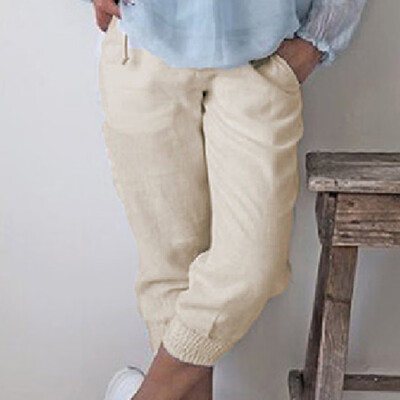 

Women Elastic Casual Harem Pants Trousers Solid Color Pocket High Waist Pants
