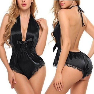 

Women&39s Sleepwear V-Deep Silk Pajamas Sexy Lace Romper Jumpsuit Nightwear