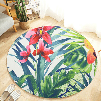 

Toponeto Tropical Plant leaves Pattern Round Flannel Bathroom Kitchen Carpet 80cm
