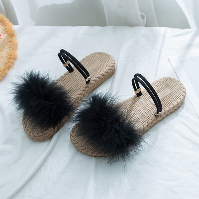 

Sandals female network celebrity gentle flat-soled fairy wind 2019 summer new Inins100 wear two thick-soled hairy slippers