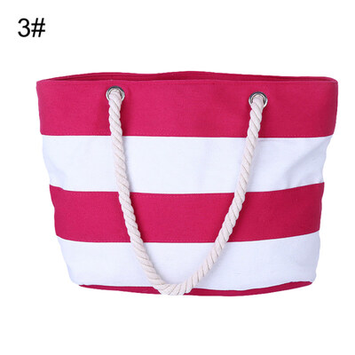 

Color Block Wide Stripe Shopping Bag Women Rope Handle Tote Shoulder Handbag
