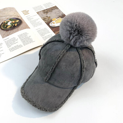 

Winter lamb wool warm baseball cap female Korean leisure Joker fur ball soft younger sister fashion Cap student hat