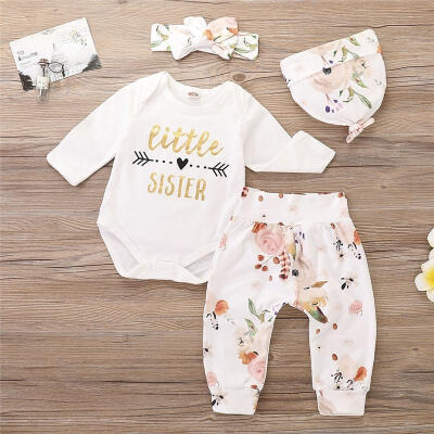 

Cute Newborn Baby Girls Little Sister Letter Print Bodysuit Romper Floral Long Pants Set Autumn Clothes Outfits 0-24M