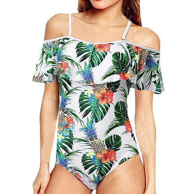 

Roseonmyhand Women Flounce Swimsuit Pineapple Printed Off Shoulder Bathing Suit