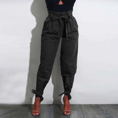 

Womens Belted High Waist Trousers Ladies Party Casual Pants