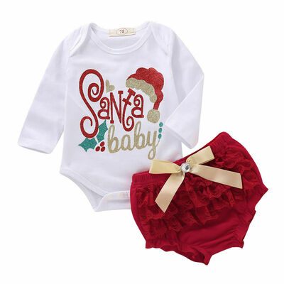 

Newborn Baby Girl Long Sleeve Romper Lace Ruffle Pants Christmas Outfits Clothes