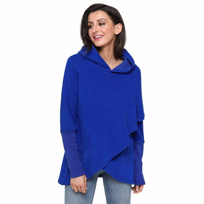 

Solid color cloak long sleeve casual hooded sweatshirt womens