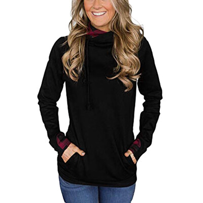 

Nomeni Women Oblique Zipper Drawstring Pure Color Hooded Caps Sweatshirt Pullover Tops