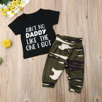 

US Toddler Kids Baby Boy Daddy Camo Tops T-shirt Pants Outfit Set Clothes Summer
