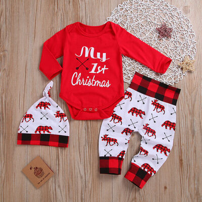 

My 1st Christmas Baby Boy Girl Newborn Xmas Clothes RomperPants Outfit