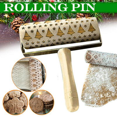 

Siaonvr Wooden Christmas Embossing Rolling Pin Engraved DIY Tools for Baking Cookie Kid