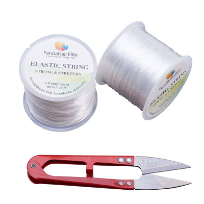 

PH PANDAHALL 2 Roll 60mRoll Clear White Elastic Stretch Polyester String Cord with Thread Cutter Scissors