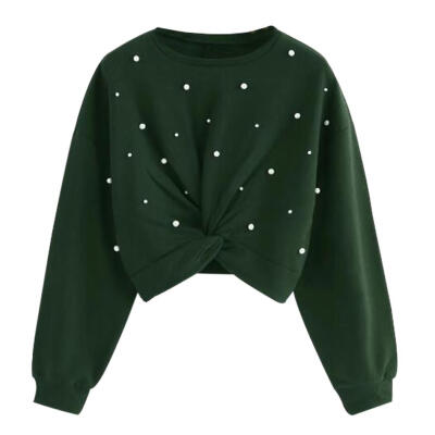

Women Long-Sleeves Bodycon Winter Tops Beaded Short Kinky Jumper Sweater