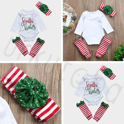 

Newest X-mas Set Newborn Baby Boys Girls Top Romper Leg Guard Head Accessories
