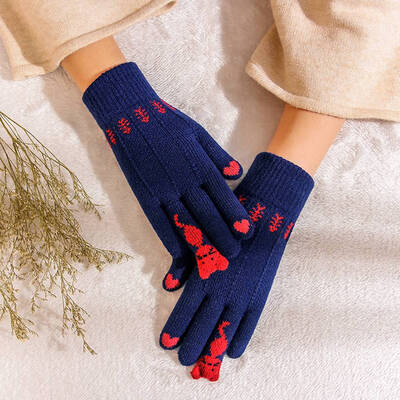 

Warm Winter Knitted Full Finger Gloves Mittens Women Cute Cartoon Cats Touchable Screen Gloves