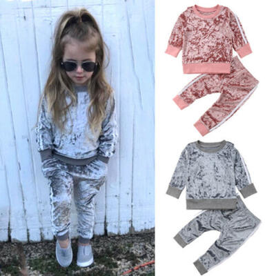 

Autumn Toddler Kids Baby Girl Velvet Top Sweatshirt Pants Outfits Clothes Set US
