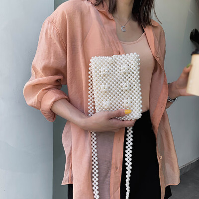 

Universal Women Pearl Bag Beaded Small Flap Shoulder Bag Fashion Hasp Mobile Phone Bag Crossbody Hollow Beading Handbags 2019