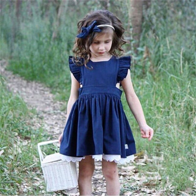 

Summer Toddler Baby Girls Kids Dresses Cotton&Linen Lace Tutu Dress