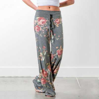 

Tailored Womens Comfy Stretch Floral Print Drawstring Wide Leg Lounge Pants