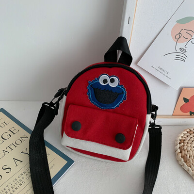 

Casual cute cartoon Sesame Street canvas bag female 2019 new simple&versatile fashion contrast color shoulder Messenger bag
