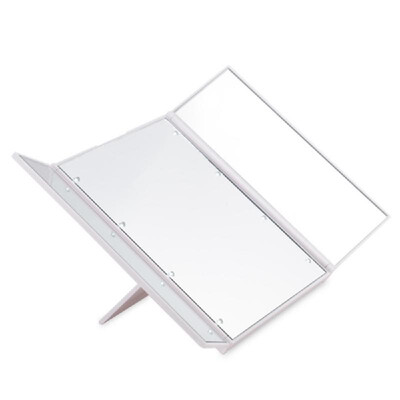 

Portable Makeup Mirror LED Illuminated Tote Pack Foldable Triple Mirror with Stand with Two CR2032 Batteries