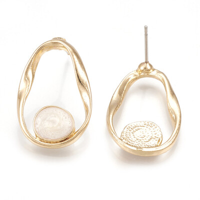 

Alloy Enamel Stud Earrings Oval Light Gold Ivory 235x155mm Pin 07mm