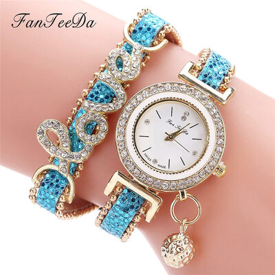 

Luxury Womens Watches With Rhinestone Dial Ladies Fashion Quartz Wristwatch Leather Winding Bracelet Strap Clock Reloj Mujer