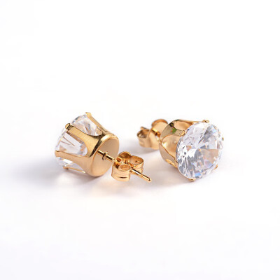 

Flat Round 304 Stainless Steel Cubic Zirconia Stud Earrings Golden Clear 5mm Pin 09mm