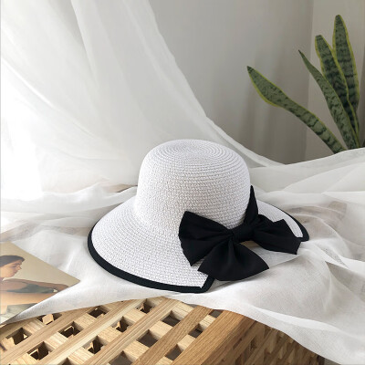 

Hat female summer brim woven straw hat folding small fresh beach bow Joker Korean sun visor