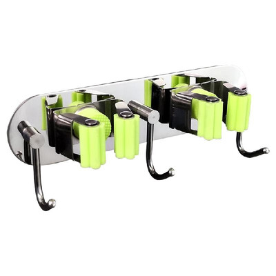 

Mop Holder With Hook Broom Holder Self-Adhesive Wall Mounted Broom Hanger Organizer Stainless Steel Brushed Storage Rack Kitchen B