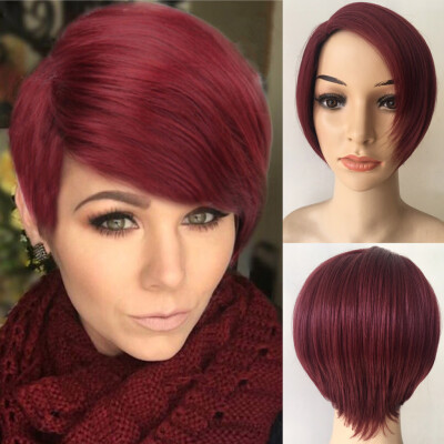 

〖Follure〗Fashion Synthetic Short Straight Red Wine Color Womens Wigs Natural Hair Wigs